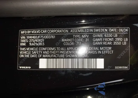 2025 Volvo Xc90 Plug-In Hybrid T8 Ultra 6-Seater from USA, damaged, VIN YV4H60JF7S1303761